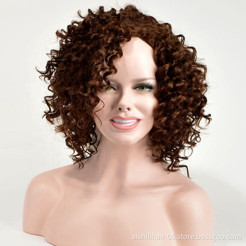 AIshili high quality 12inch dark brown kinky Afro deep curly hair synthetic wig for black woman